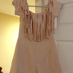 Tan Suede Off the Shoulder Romper
